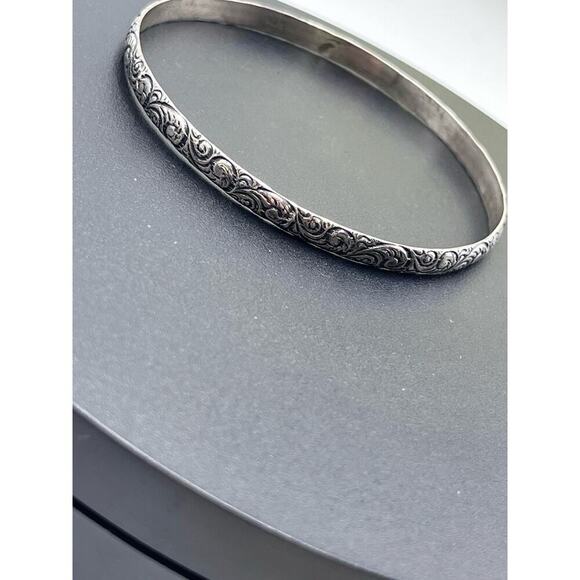 WOMENS ESTATE DECO BEAU STERLING SILVER BANGLE BRACELET 7.5" 9.6 GRAMS ORNATE - Picture 2 of 8